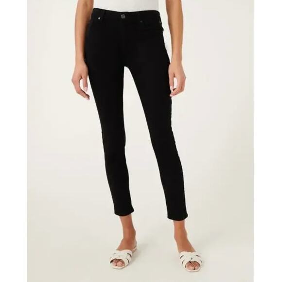 7 For‎ All Mankind Jeans Womens 27 Black Mid Rise The Skinny Denim Cotton Blend - Picture 1 of 9
